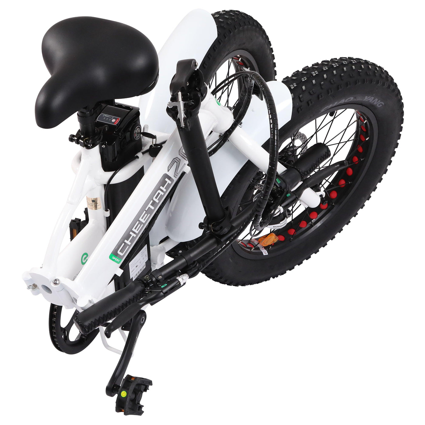 Ecotric 36V 12.5AH White Foldable Fat Tire Electric Bicycle Folded View