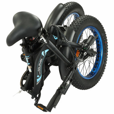 Ecotric Dolphin Black Foldable Fat Tire Electric Bicycle Folded View