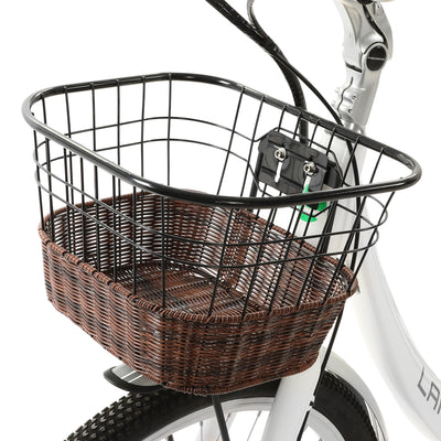 Ecotric White Lark City Bicycle Front Basket View