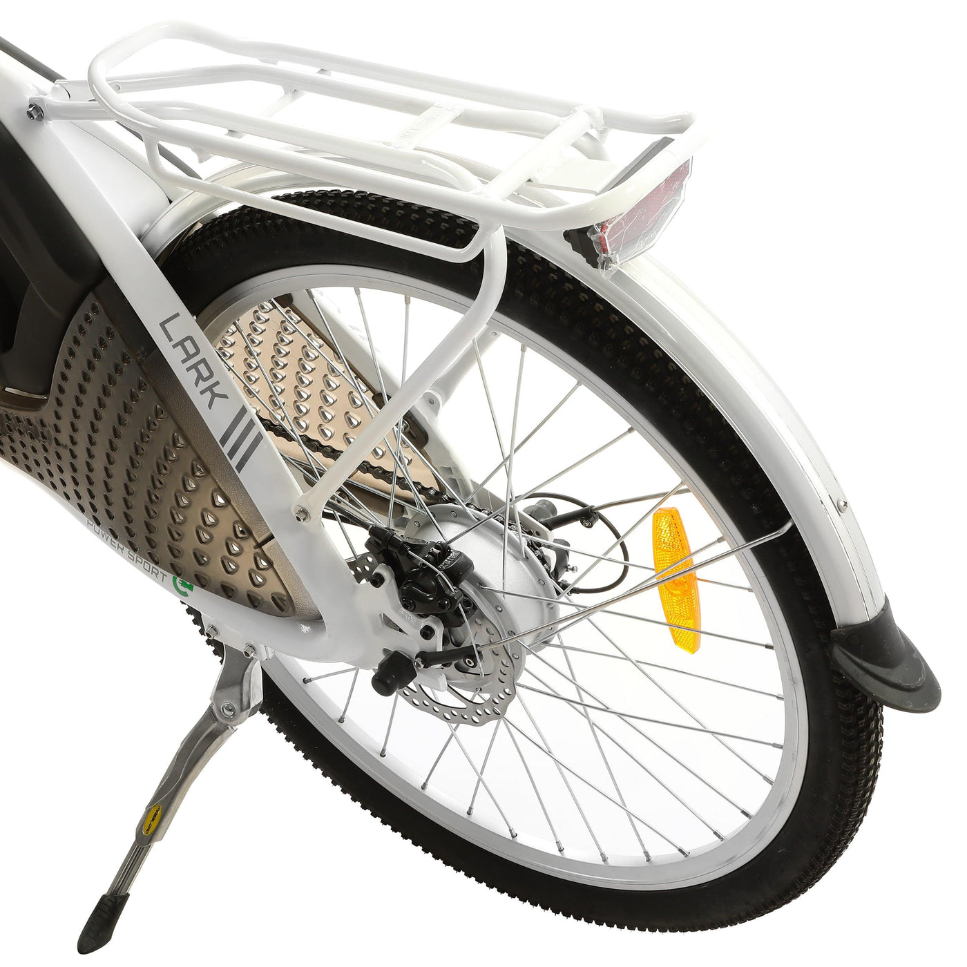 Ecotric White Lark City Bicycle Back Tire & Kickstand