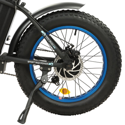 Ecotric Dolphin Black Foldable Fat Tire Electric Bicycle Back Tire & Kickstand