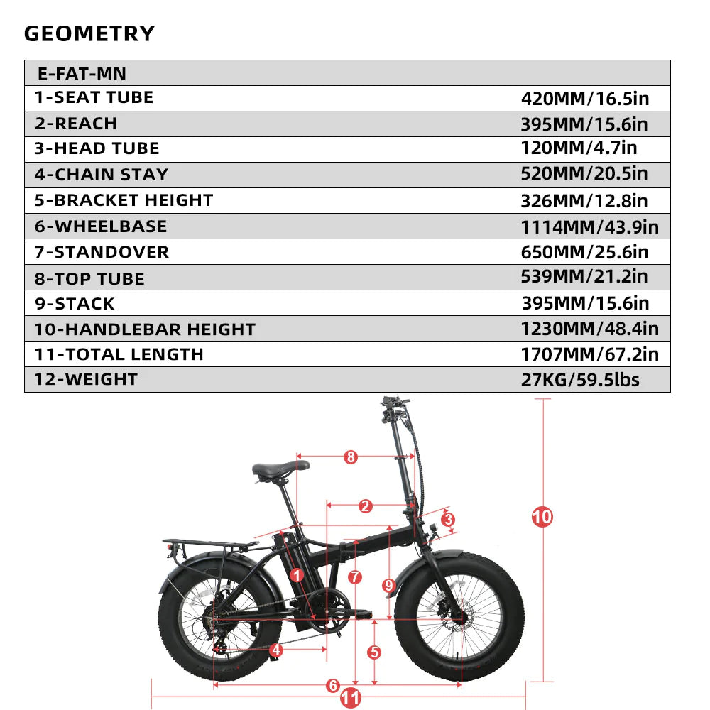 Eunorau E-Fat Mini Foldable Electric Bicycle - Rider Cycles 